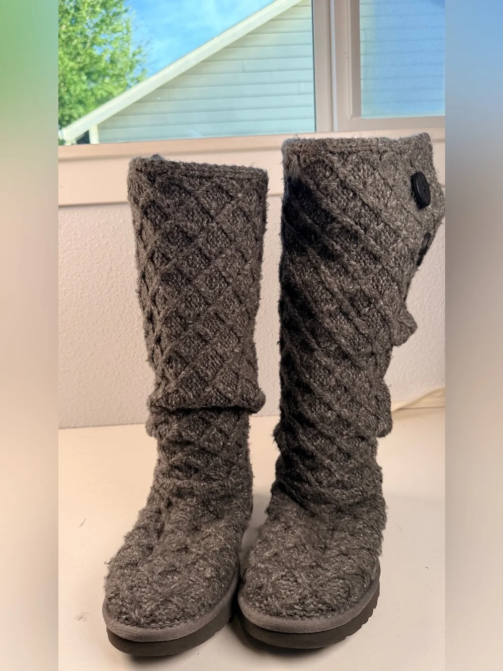 UGG Lattice Cardy Tall Knit Boots Charcoal Gray Womens Size 7